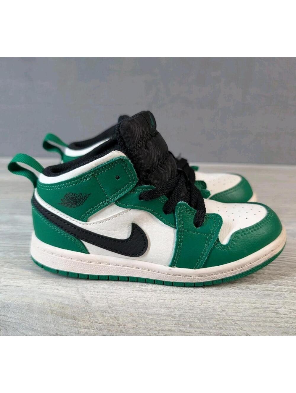 Nike Air Jordan 1 Mid Toddler 10C Green White High Top Basketball Shoes